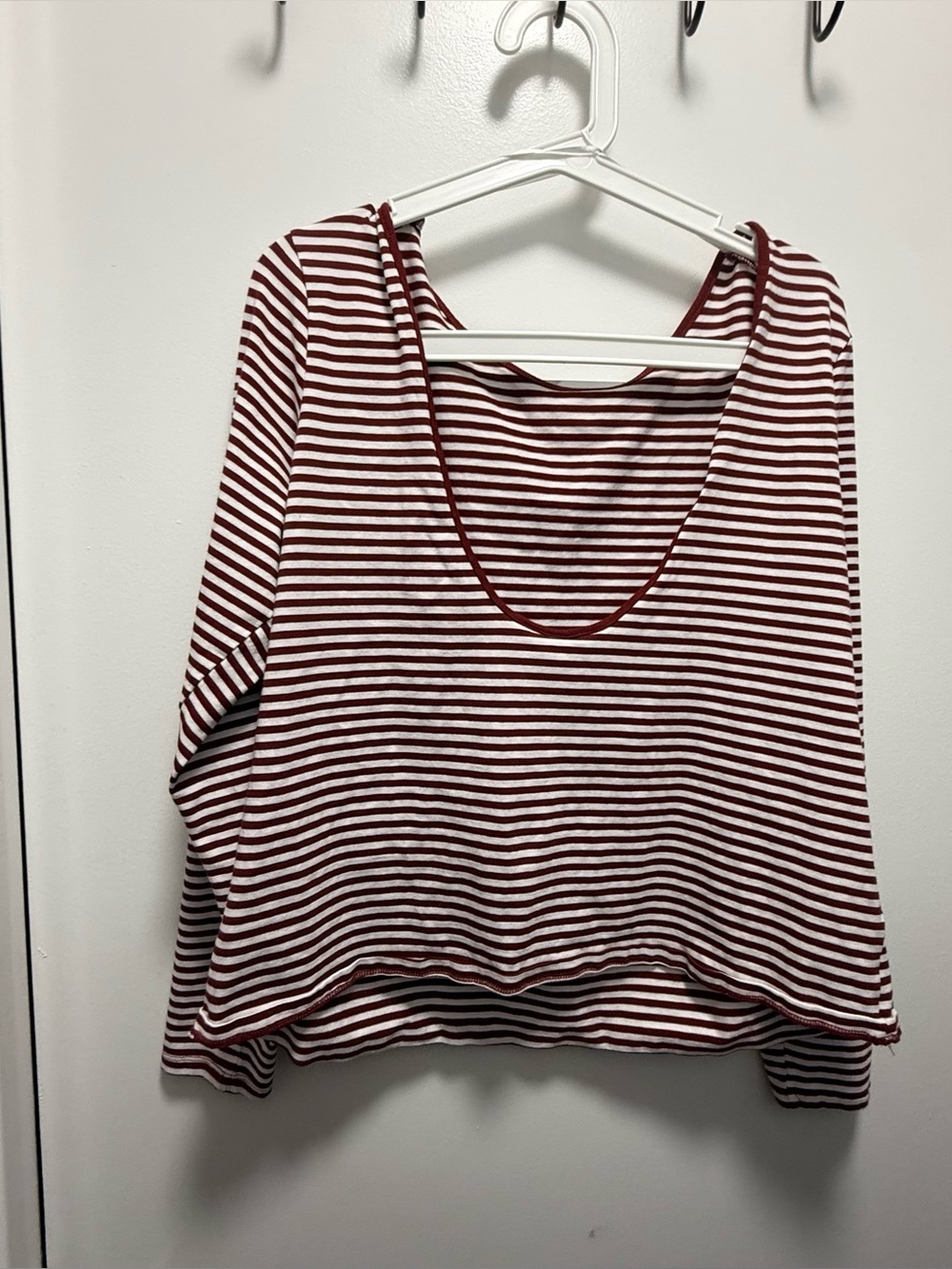 H&M Burgundy & White Striped Scoop-Back Long Sleeve Top